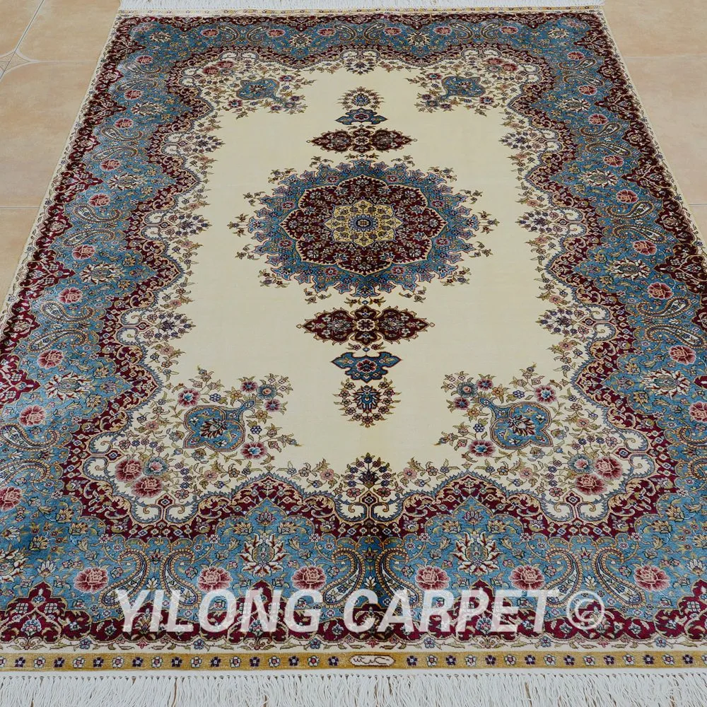 Yilong 4 'x 6' традиционный Тебриз ковер бежевый vantage античный шелковый (0695)|tabriz