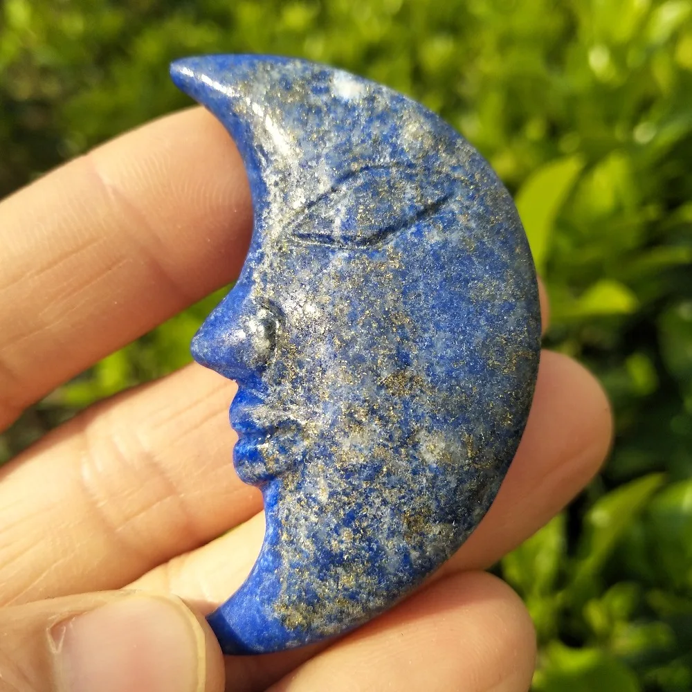 26gBeautiful Natural Lapis Lazuli Crystal Moon Face Hand Carved Reiki Healing Chakra Stone Home Decoration | Дом и сад