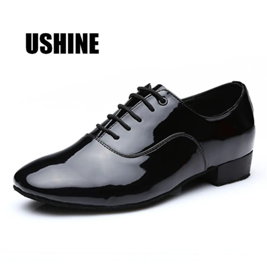 Качественные черные и белые туфли USHINE из 707 искусственной кожи для бальных танцев