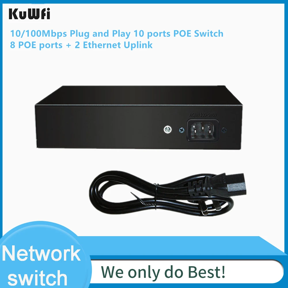 KuWFi 10 Порты и разъёмы коммутатор питания через Ethernet 2 по восходящей линии 802.3af/at 120W