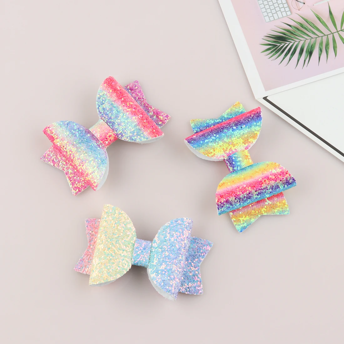 XIMA 1 шт 3 дюйма красочные банты Hairgrips радужные цвета Бабочка для волос с блеском