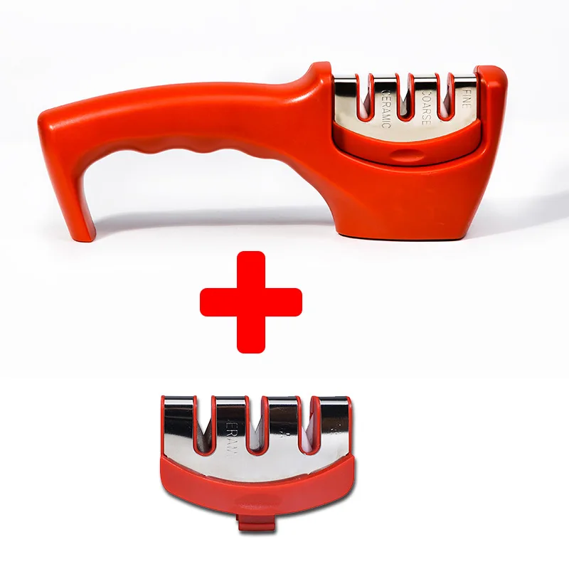 Red Set FHEAL быстрая точилка, 3 ступени, профессиональная точилка для ножей, нескользящий точильный камень, вольфрамовый, керамический, аксессуары для кухонных ножей - Цвет: Red Set