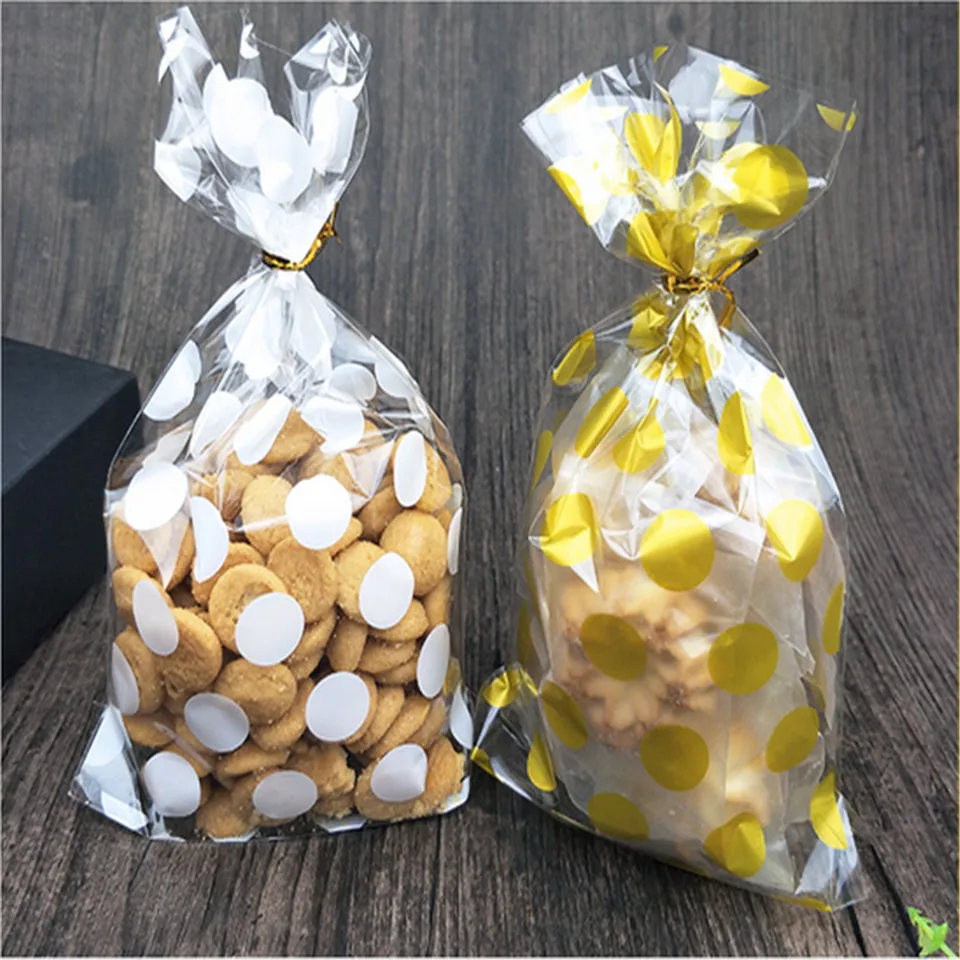 50 шт 13X21 см белый золотой пакет с отделкой в горошек печенье diy Подарочные сумки
