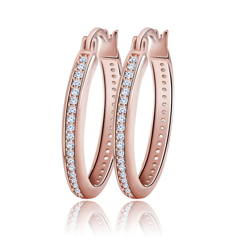 E140-Rose Gold Color Effie queen, большие серьги-кольца для женщин, корейские, винтажные, полный циркон, большие клипсы, серьга Ювелирная, подарок, золотые серьги, DOE137 - Окраска металла: E140-Rose Gold Color