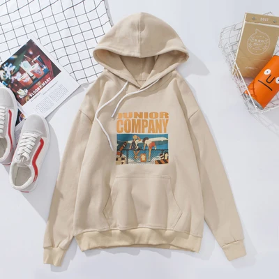 Khaki Розовый черный худи для женщин зима осень 90s стиль Junior компании унисекс для девочек ретро хип хоп улица Kpop Ulzzang пуловер Tumblr - Цвет: Khaki