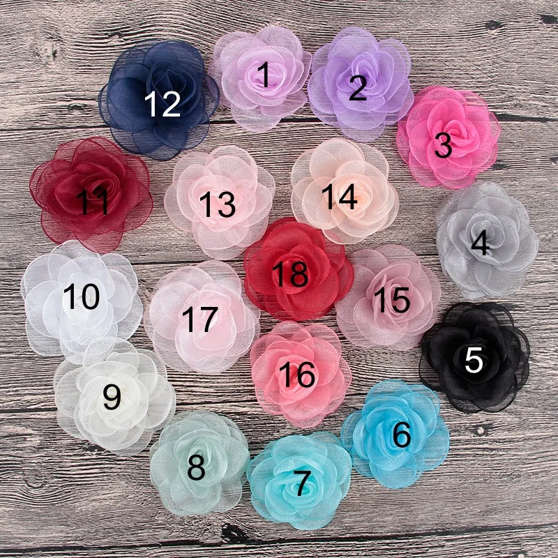

Yundfly 10PCS 4.3" Newborn Gauze Layered Flower For Baby Girls Hair Accessories Handmade Rose Fabric Flowers