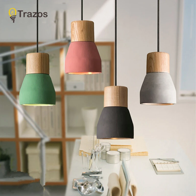 

American Country Style cement Pendant Light 120cm wire E27 / E26 Socket Droplight 4 colors wood indoor Decoration Hanging Lamp