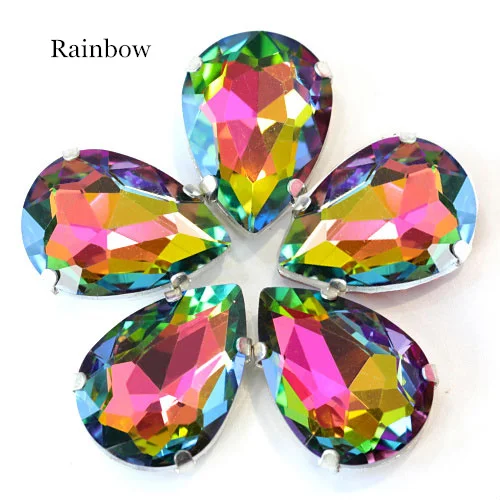 Rainbow Каплевидные разноцветные стеклянные стразы шьют на Стразы с капелькой в виде когтей хрустальные пришивные стразы для свадебного платья B2676 - Цвет: Rainbow