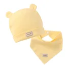 2 шт.компл. эластичный двухслойный платок и шапка с нагрудником для новорожденных ярких цветов, хлопковые детские колпачки