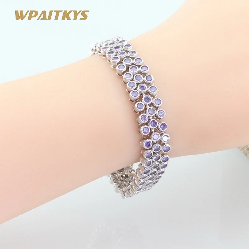 

Silver Color Bracelets For Women Wedding Party Jewelry Purple Cubic Zirconia Christmas Gift