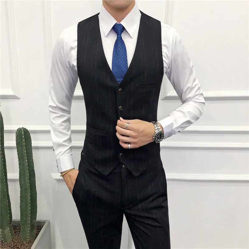

High quality striped vest + pants mens business wedding banquet men Waistcoat + trousers