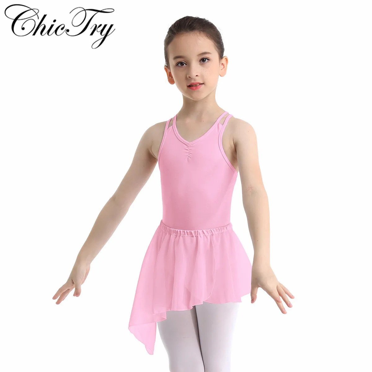 От 2 до 10 лет балетный купальник без рукавов с перекрещивающимися бретелями для