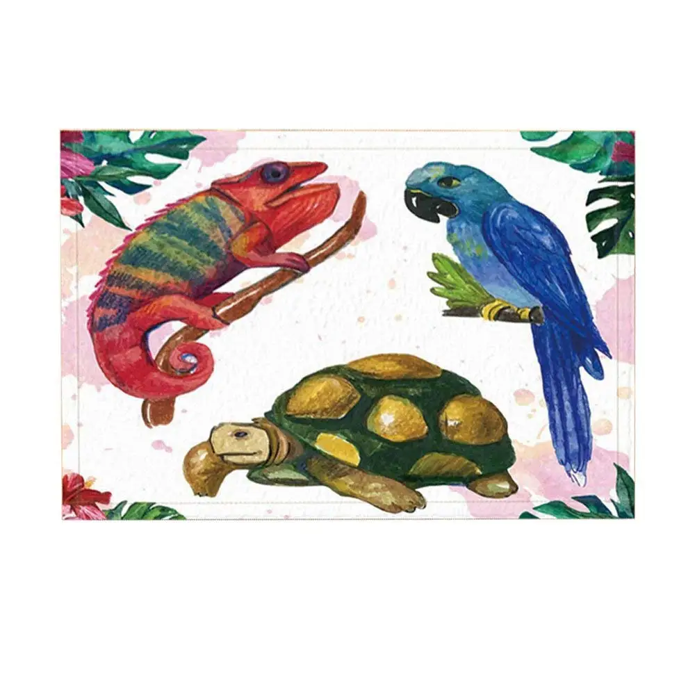 Коврики для ванной с животным декором хамелеон попугай черепаха в джунглях