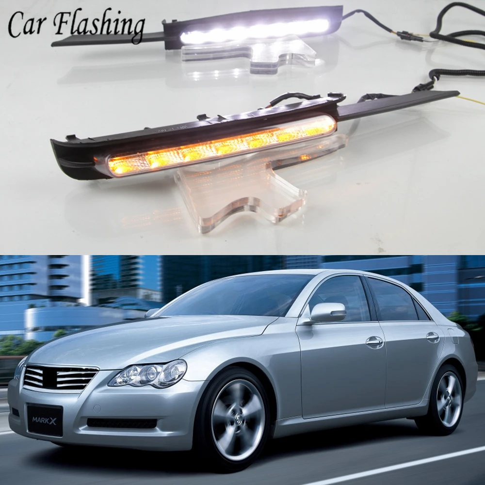 Автомобильная проблесковая 1 пара DRL для Toyota MARK X REIZ 2004 2005 2006 2007 2008 2009 светодиодный DRL Дневной светильник с Поворотная сигнальная лампа