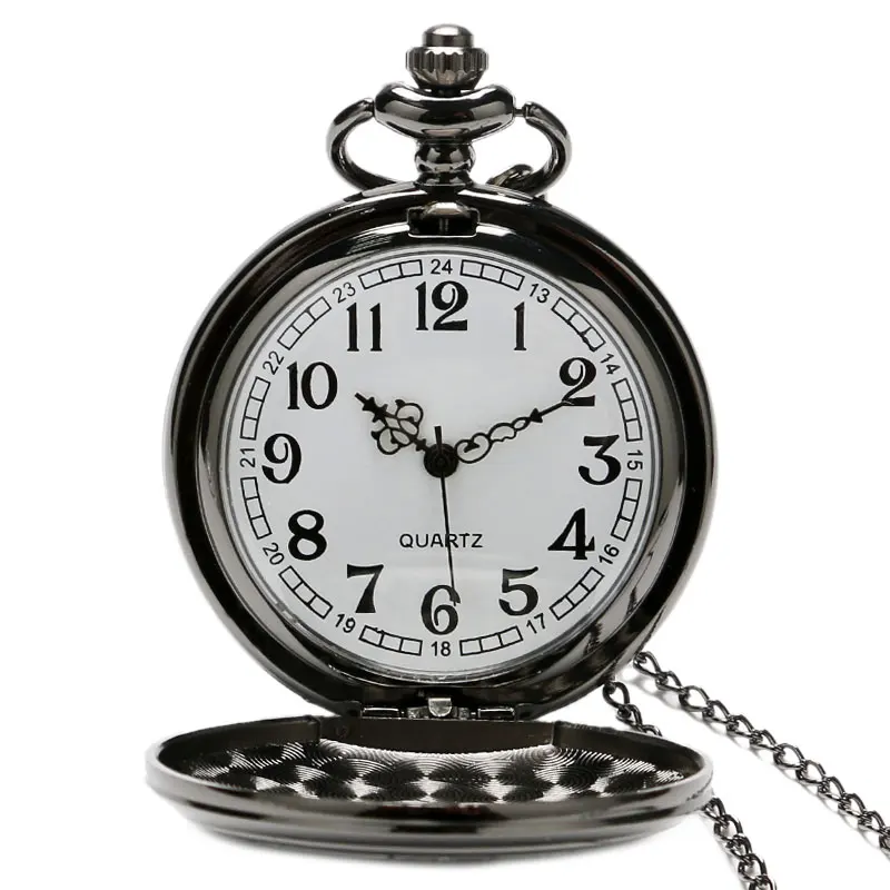 3pcs/Set Watch Sets Vintage Black Time Lord Seal Quartz Pocket Watch Necklace Fob Chain Box Christmas Gifts for Men Women Kids