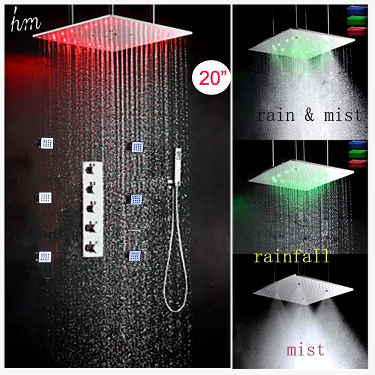 Роскошные LED Для ванной Shower 304 SUS зеркало Панель 500x500 потолочный Дождь туман