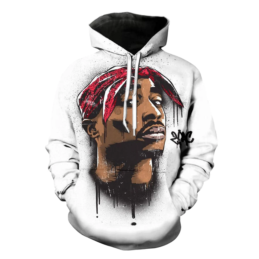 

2019 new fashion Cool sweatshirt Hoodies Men women 3D print Gray Tupac Rap Celebrity hot Style Streetwear Long sleeve clothing