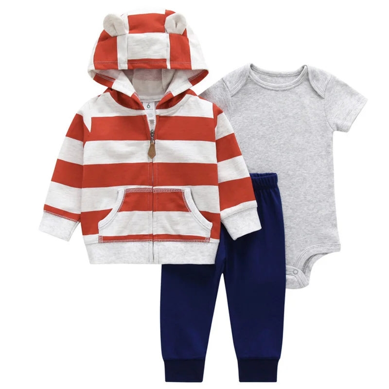 Бренд года, одежда для малышей Bebes, полосатая куртка+ боди+ штаны, осенне-зимние модные хлопковые комплекты одежды для новорожденных, новинка - Цвет: Темно-серый