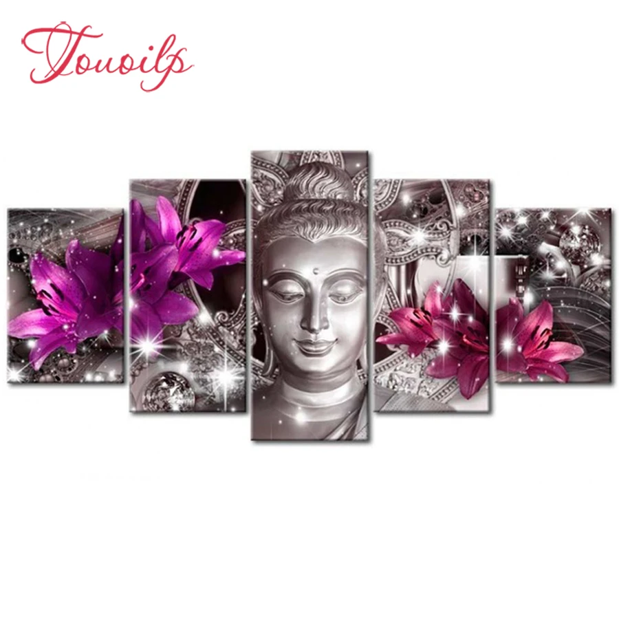 

5 pcs diamond embroidery lily buddha diamond painting full square round diamond mosaic cross stitch kits,gift,Multi-pictures