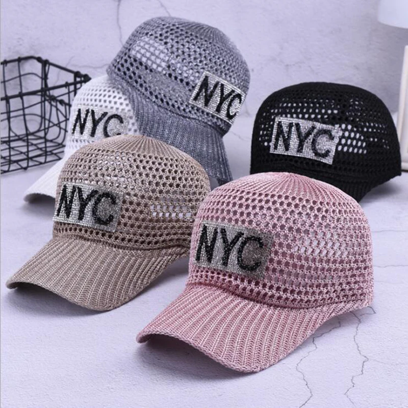 Женская летняя бейсболка для женщин NYC стразы дышащая сетчатая шляпа Снэпбэк