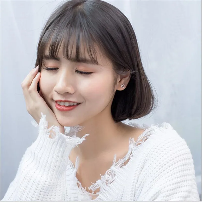 

925 Sterling Silver Jewelry Women Fashion Cute Tiny 0.7cmX0.65cm Hollow Heart Stud Earrings Gift For Girls Kids Brincos ES219