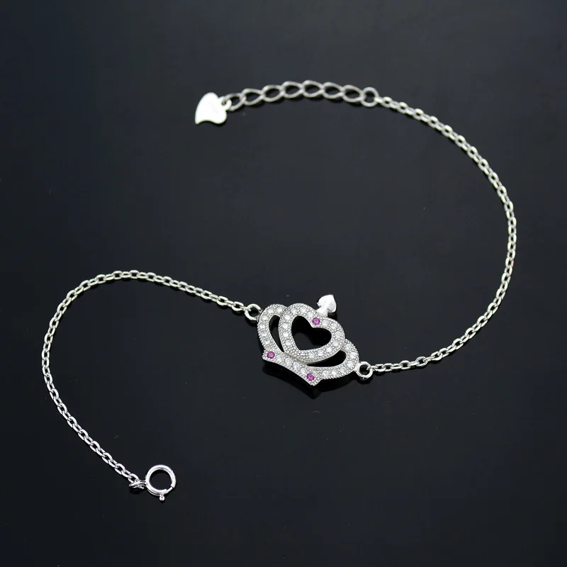 Tisvina Blue Evil eye Bracelets for Women 925 Sterling Silver Jewelry Heart &amp Crown Chain Bracelet With CZ Fine Workmanship | Украшения