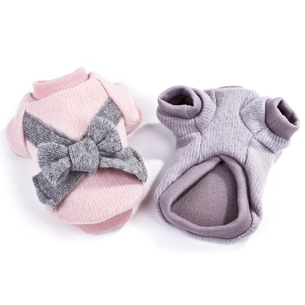 Cute Pet Dog Clothes Soft Warm Winter Coat Woolen Sweater With Bowkhot Chihuahua Pug Puppy Clothing For Small Dogs | Дом и сад