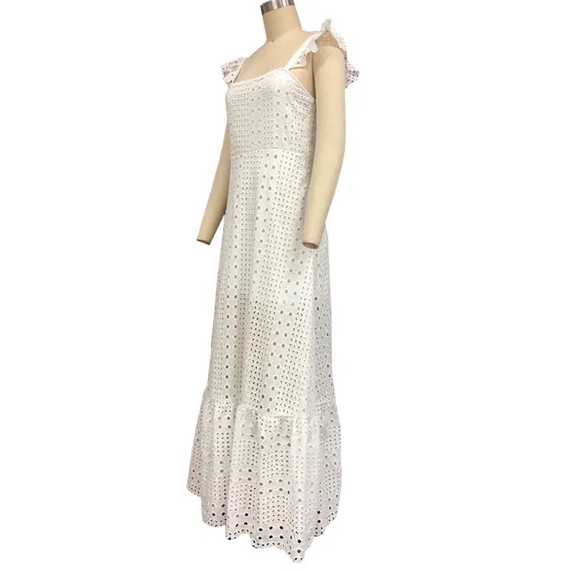 Сексуальное Кружевное пляжное платье летнее на тонких бретельках с оборками