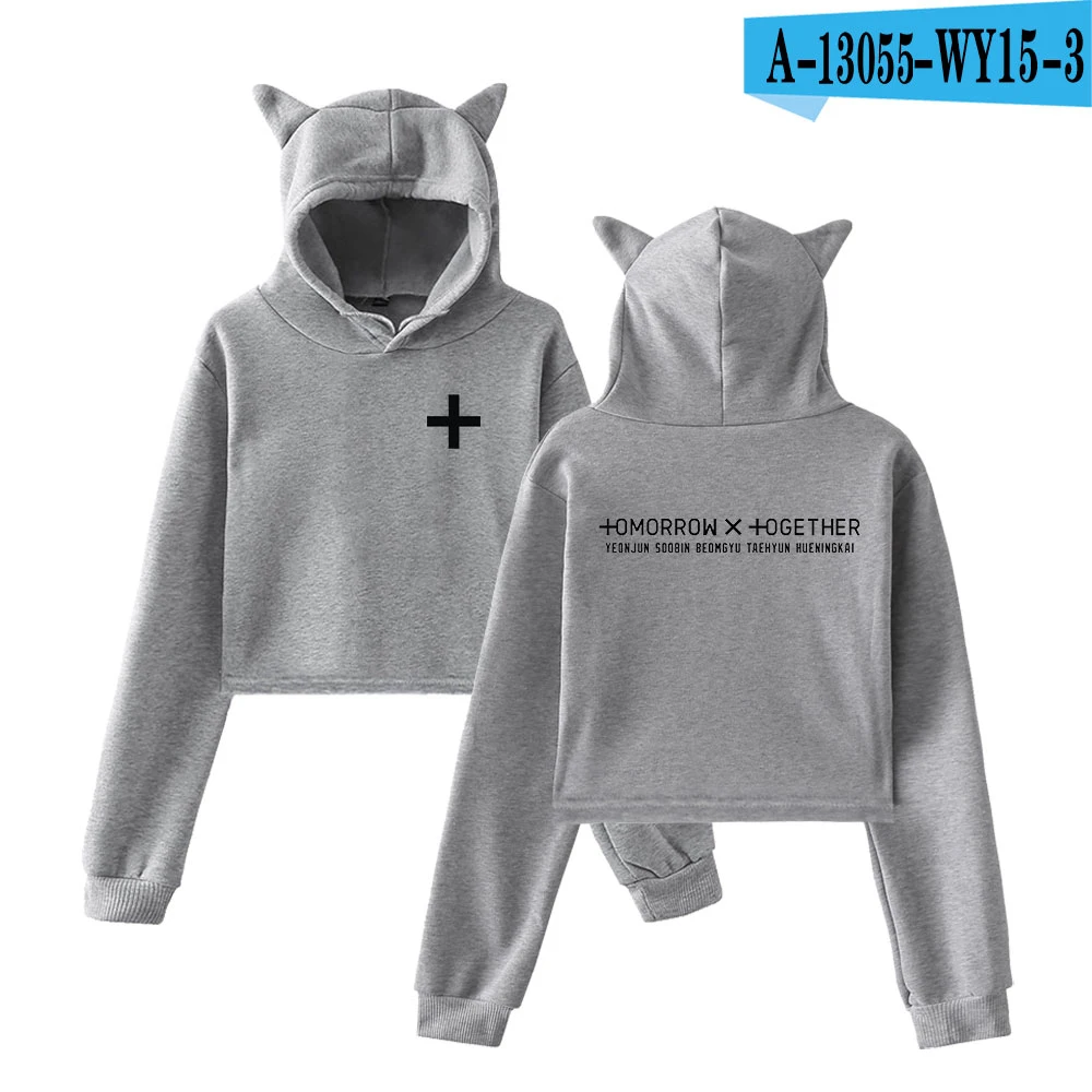 TXT Tomorrow X Together толстовки с кошачьими ушками женские модные толстовки с капюшоном с длинными рукавами горячая Распродажа Kpop повседневные сексуальные толстовки - Цвет: Gray