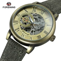 forsining mens super quality alloy case mechanical movement antique top brand fashion leather wristwatch men clock fsg8099m3