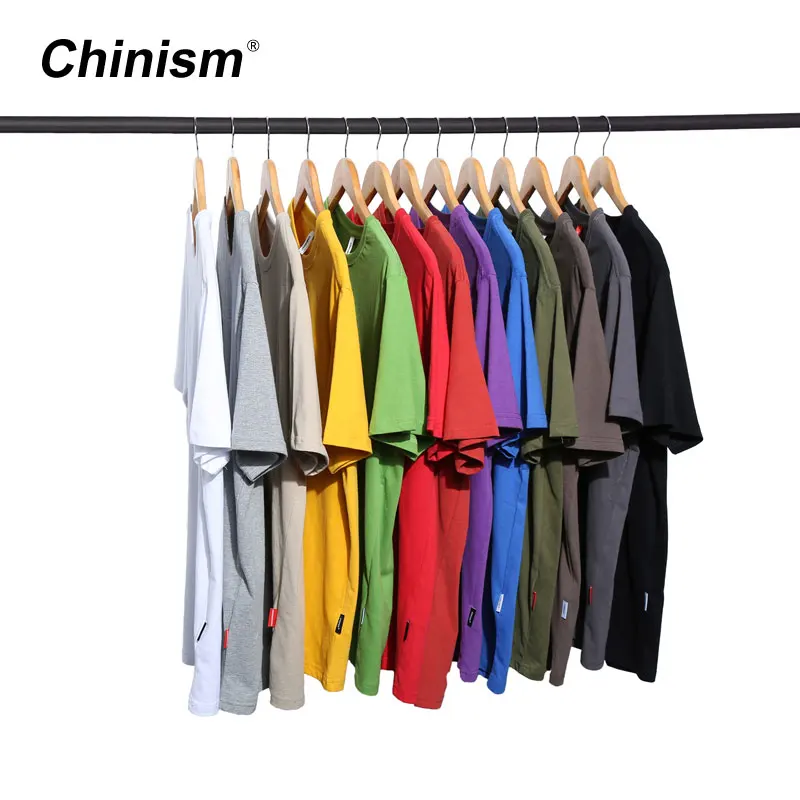 CHINISM Плотная хлопковая Базовая футболка для мужчин свободная однотонная Уличная