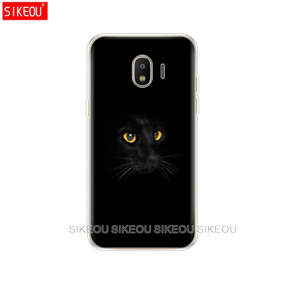 Силиконовый чехол для телефона Samsung Galaxy J3 J5 J7 2017 J330 J530 J730 PRO j2 2018 черный с кошачьим