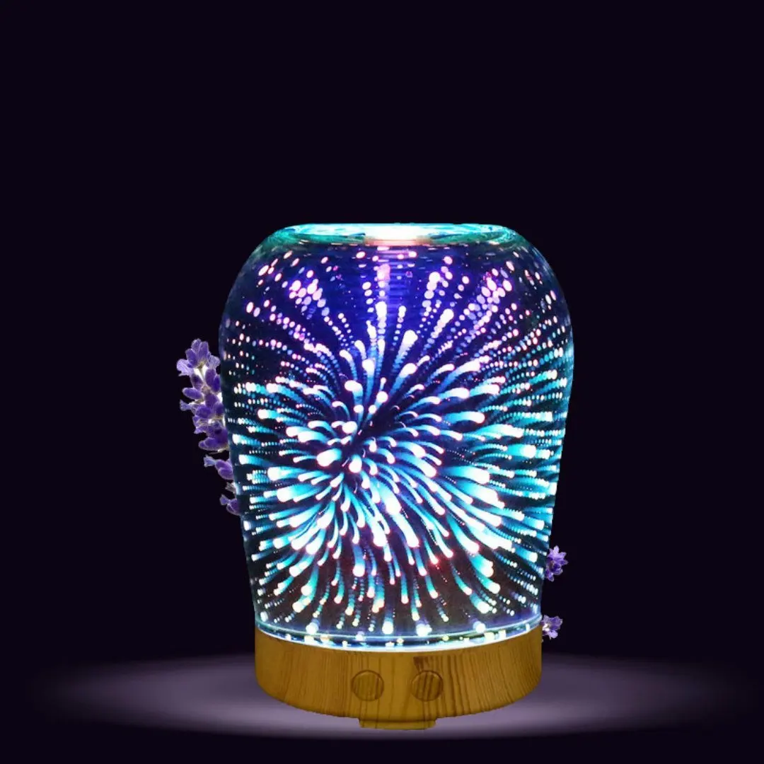 100 мл 3D стеклянный ультразвуковой увлажнитель воздуха Красочный светодиодный