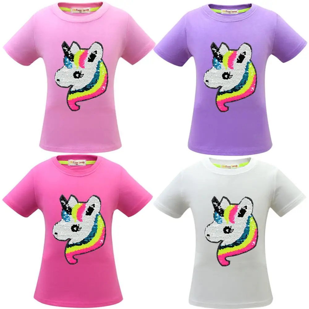 Рубашка с единорогом Camiseta Unicornio, футболка одежда для маленьких девочек топы для маленьких девочек, летняя одежда для детей Roupa Menina Красочные Блестки