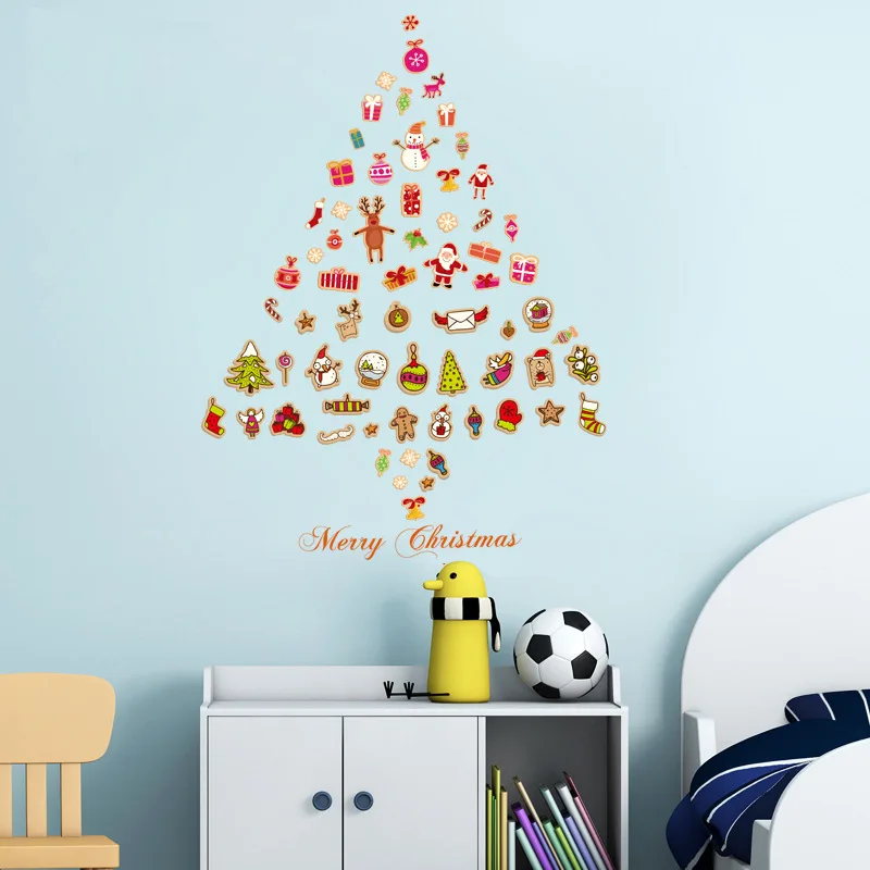 Наклейка на стену в виде рождественской елки еда Санта Клаус 70*50 см Съемный