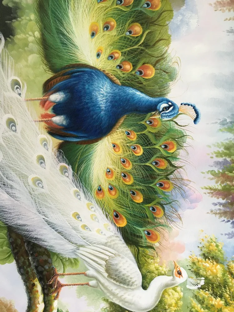 Beste 100% Handgeschilderd Tow Pauw Boom Bos Landschap Handgemaakte Olieverf Klassieke Dier Handleiding Schilderen Thuis Muur Decortion