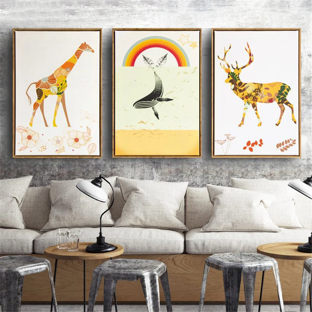 Декор для детской комнаты в скандинавском стиле Картина на холсте рисунок жирафа