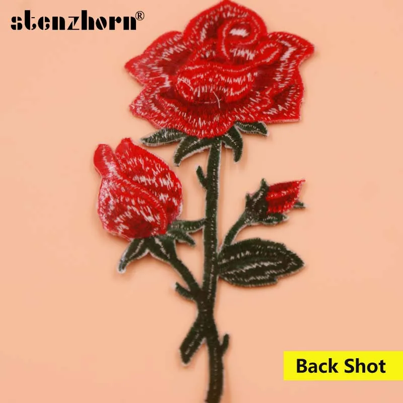 Нашивки вышитые нашивки цветок красная роза пришить или гладить на ткань