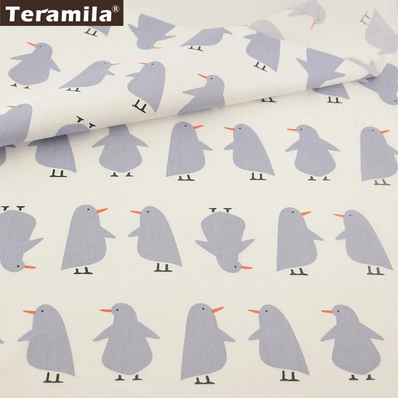 Quilting Sewing Lovely Grey Penguin Designs 100% Cotton Fabric Twill Fat Quarter Home Textile Material Bed Sheet Patchwork|fat quarters|100% cotton