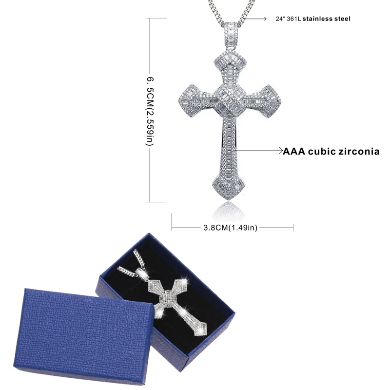 

karopel Bling Bling Big Cross Pendant AAA Zircon Wedding Engagement Suspension Pendants with Necklace for Women Men Jewelry Gift