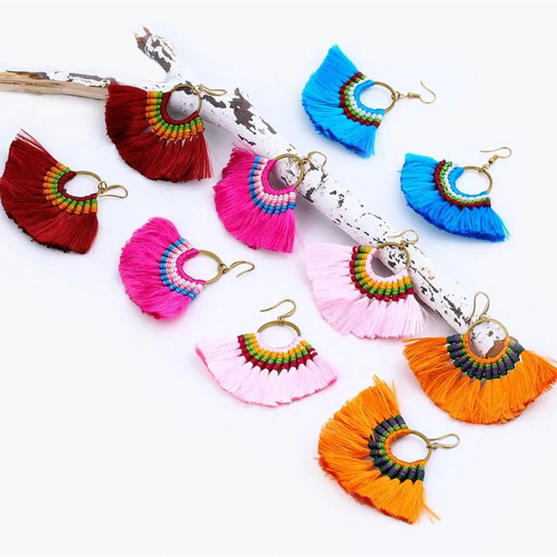 Alamoki 10 Цвета Boho кисточкой Серьги ручной длинные серьги красочные для Для женщин