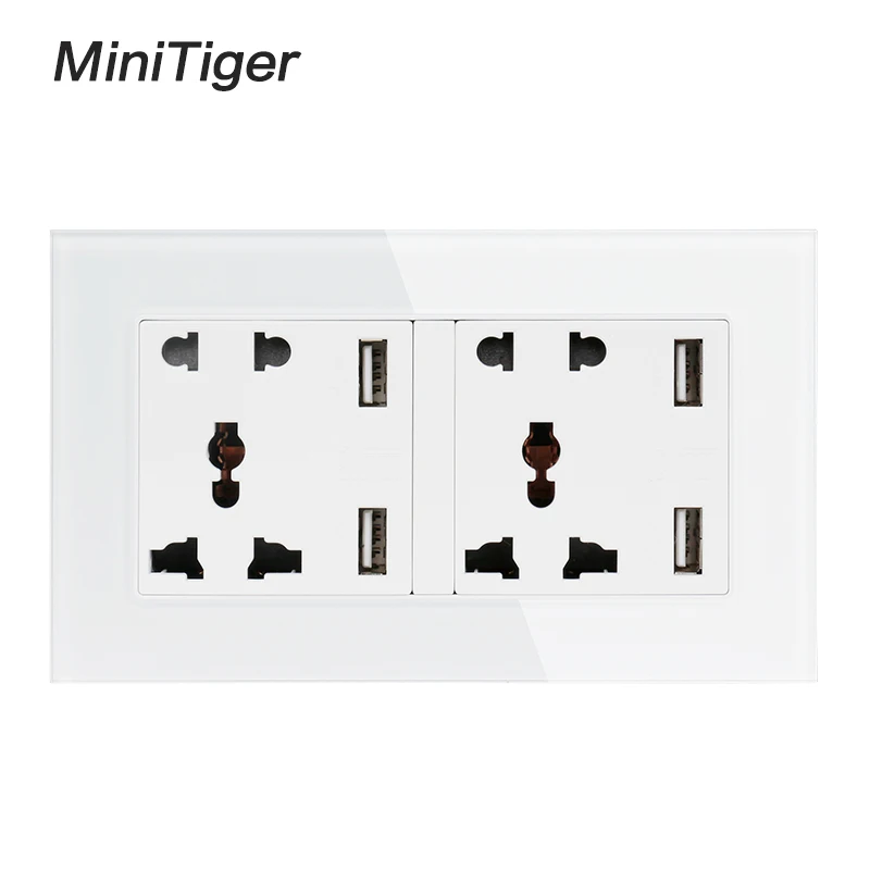 Minitiger панель из закаленного стекла настенная розетка двойная универсальная 5
