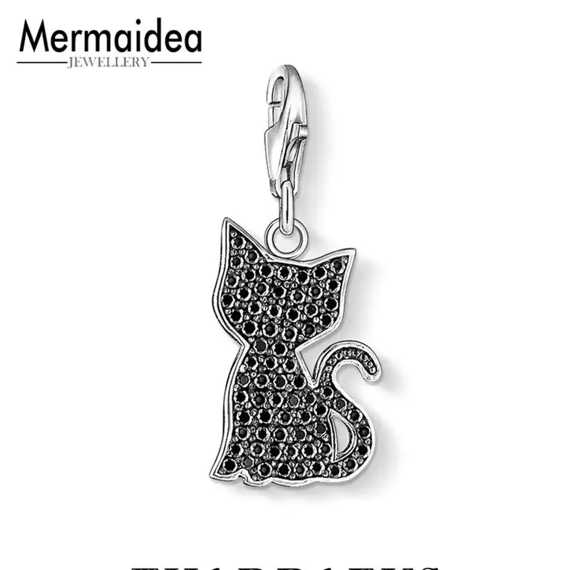 Кошка Charm Кулон Ювелирное Украшение 925 пробы серебристый, черный клуб ожерелье браслет Шарм для Для женщин - Окраска металла: 3