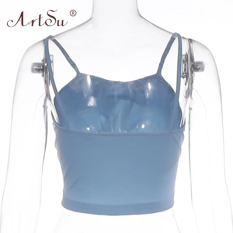 ArtSu 2019 модный неоновый зеленый Cami короткий топ сексуальный ремень без рукавов