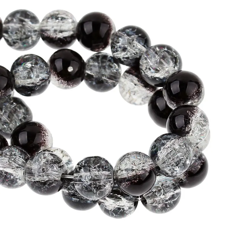 Doreen Box стеклянные бусины россыпью круглые черные и белые трещины диаметр 8 мм