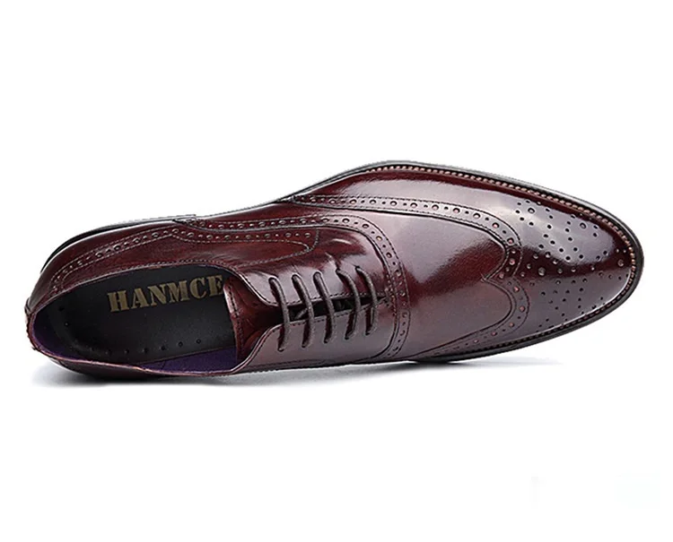 Mens brogue carving genuine leather dress shoes round toe lace up high quality work men wedding black wine red brown | Обувь