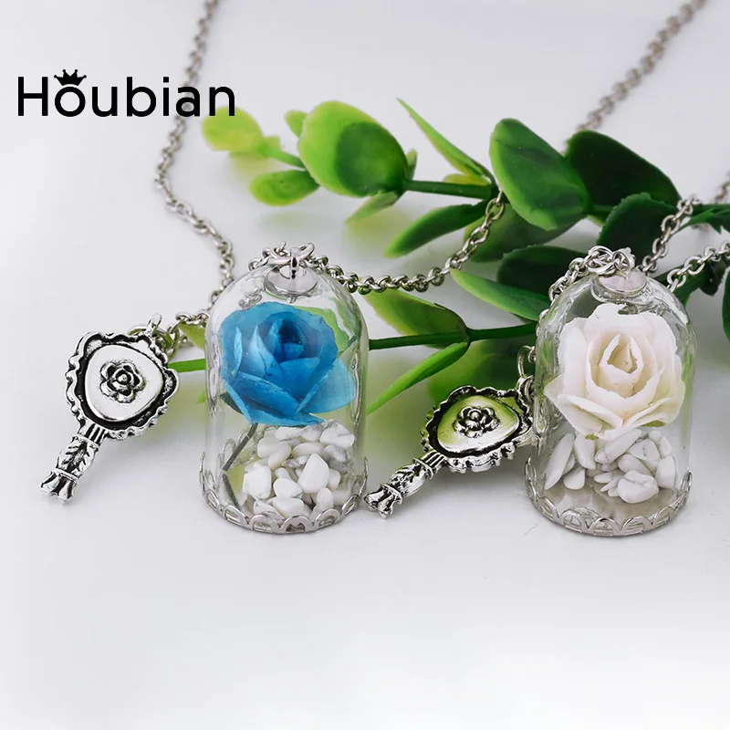 Houbian стеклянный флакон кулон с высушенным цветком ожерелье красоты узором из
