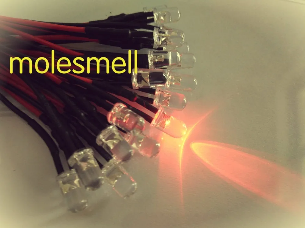 1000pcs 5mm 5v Red Water clear round LED Lamp Light Set Pre-Wired 5mm 5V DC Wired red led