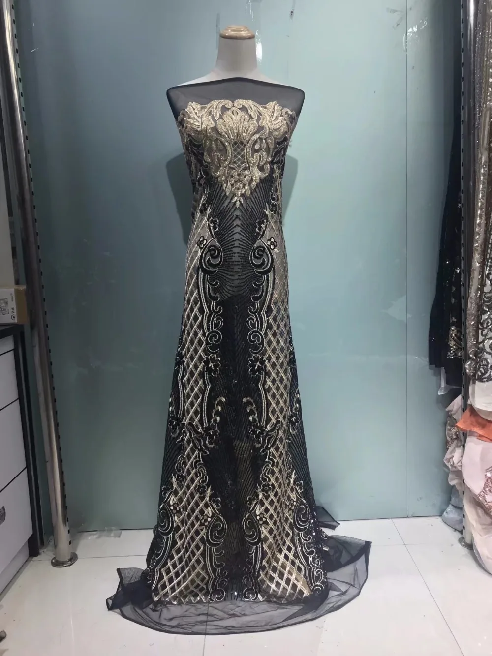 Высококачественная Королевская Синяя/Золотая африканская кружевная ткань с