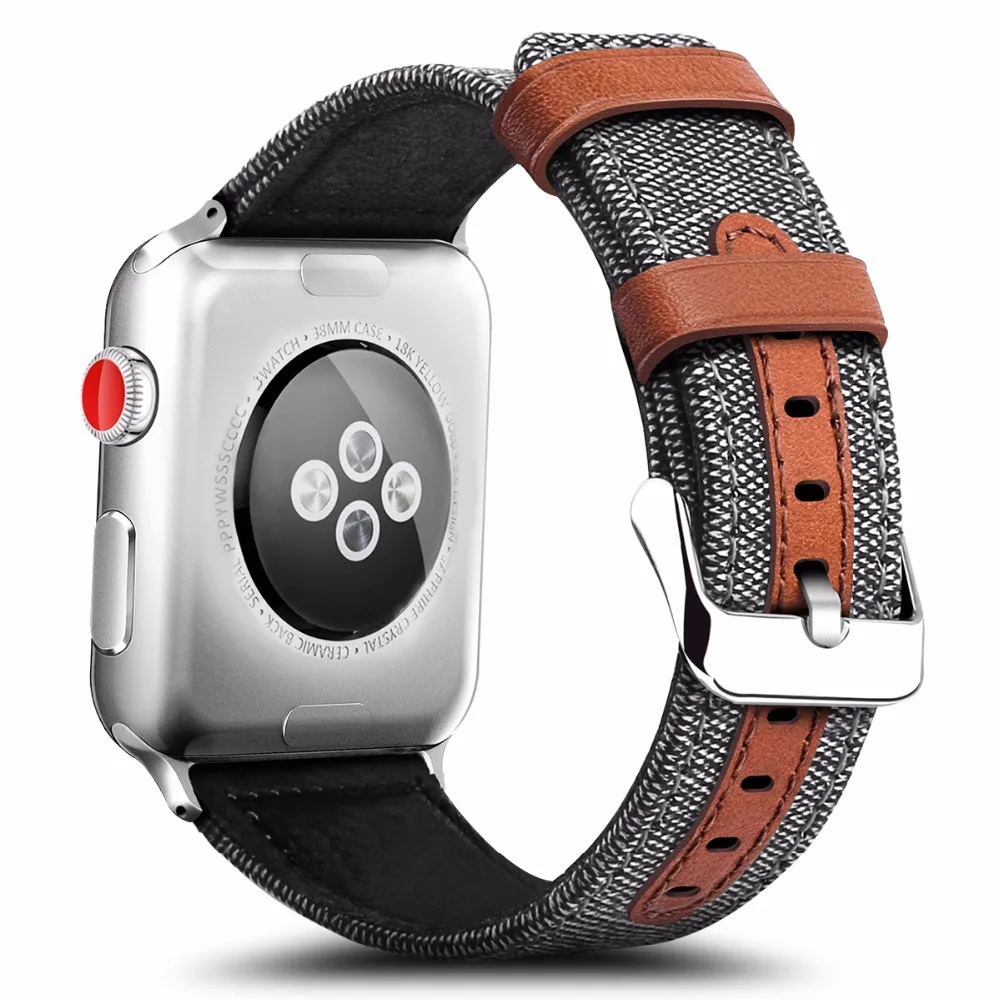 Кожаный ремешок с тканевым ремешком для Apple Watch SE Band Series 6 5 4 3 коричневый браслет 40